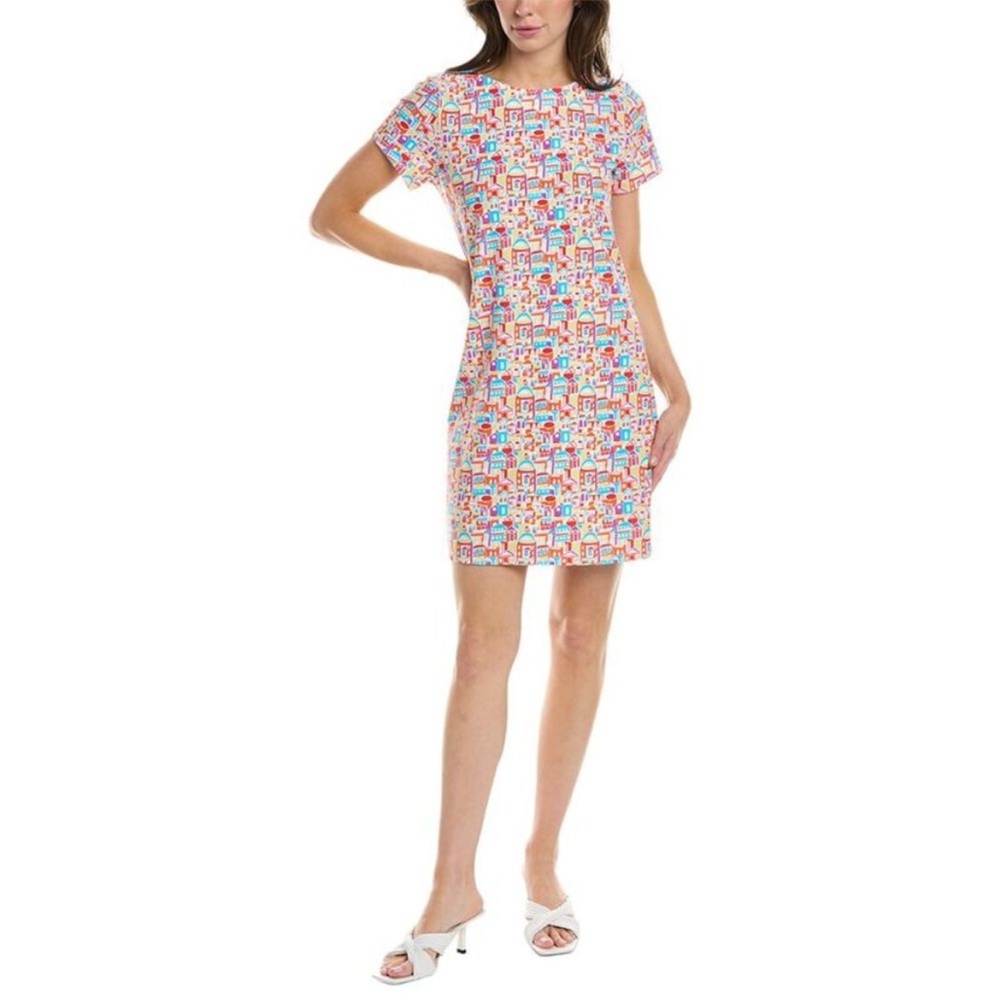 Jude Connolly Santorini Village Short Sleeve Wrinkle Free Shift Dress, Size XS